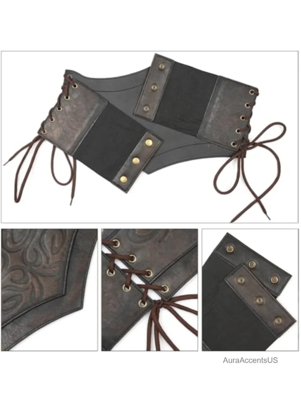 PU Leather Viking Renaissance Medieval Wide Cinch Corset Belt Adjustable Lace-Up